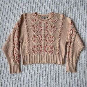 Joie Cameron Pink Peach Cable-Knit Detail Cotton Cashmere Sweater Size Small